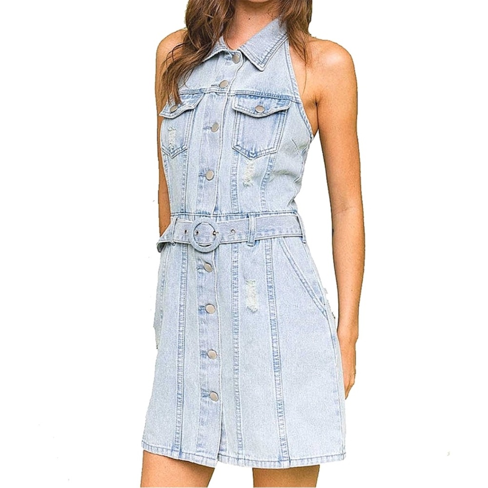 Boutique Denim Halter Dress - Picture 2 of 4